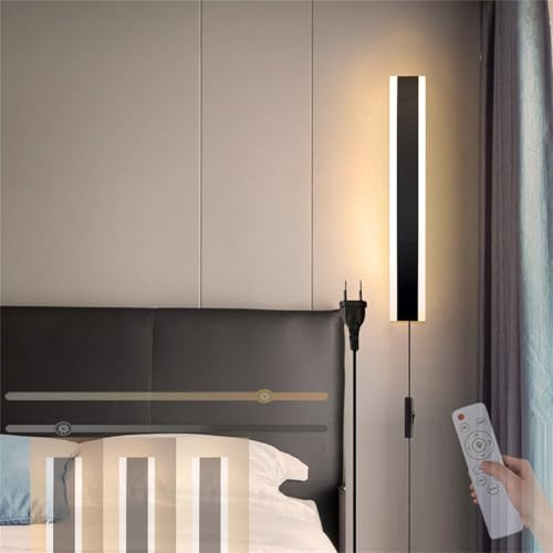 TZSMUM Wandlampe mit Schalter und Stecker Lange LED Wandleuchte Innen Dimmbar Modern Flurlampe mit Fernbedienung Treppenhauslampe Wandbeleuchtung für Wohnzimmer Schlafzimmer (Schwarz,200CM)