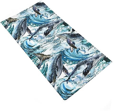 Strandtücher, Aquarell Meer Wal Ocean Brandung Wellen Badetuch Mikrofaser Strandtuch Schnell Trocknend Duschtücher Für Spa Reisen Wandern 80X130Cm