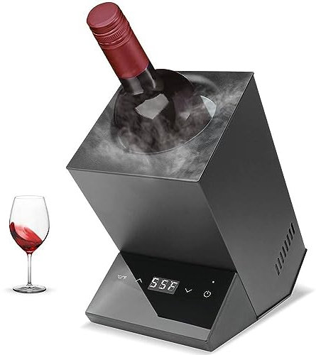 Elektrischer Weinkühleimer für Rot- und Weißwein, Edelstahl, Einzelflaschenkühler für Champagner, 750 ml Fassungsvermögen, eisloses Design, schwarz, 210 x 135 x 240 mm