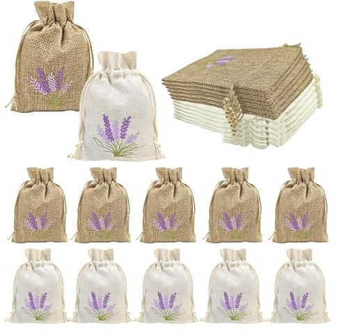12 Stück Kleine Säckchen Für Lavendel 10 x 14cm Lavendelsäckchen Leer Zum Befüllen mit Kordelzug, Canvas-Tasche Stoffsäckchen Leinensäckchen Für Lavendel, Lavendel Beutel für Schmuck Gewürze Kräuter