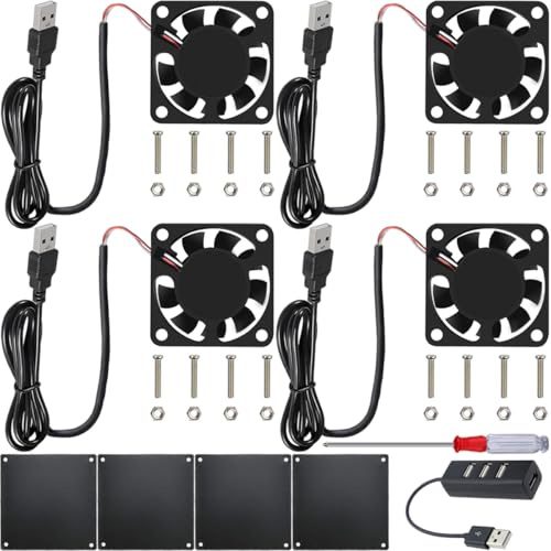 JYUDAUFU 4 piezas 40mm × 10mm 4010 USB Ventilador de refrigeración sin escobillas DC 5V 6200RPM con accesorios, para bricolaje/prueba/impresora 3D/carcasa de PC/DVR/CPU/pequeños electrodomésticos