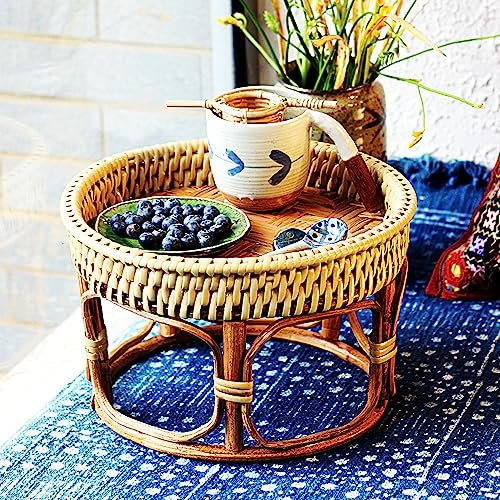 WOTZOV Tragbarer Rattan-Couchtisch, Beistelltisch für den Außenbereich, Kleiner, niedriger Tisch, wetterbeständige Bistrotische, Picknicktische für Terrasse, Hof, Balkon, G，46 cm/18 Zoll