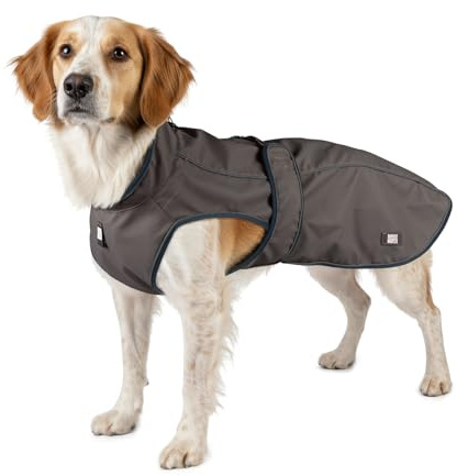 Max & Molly Regenmantel Hund wasserdicht, M, Stone, Sportliche Regenjacke für Hunde mit verstellbarem Bauchgurt, Reflektierend und Sicher, Regenjacke Hund mit Geschirröffnung