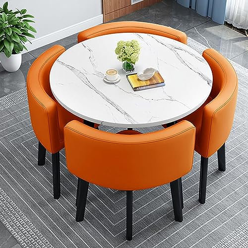 Büro Konferenztisch Kleines Konferenzzimmer Tischset mit 1 Tisch und 4 Stühlen Runder Büro Empfangstisch für Meetings und Verhandlungen 80cm Durchmesser Einfache Küche Esstisch Set