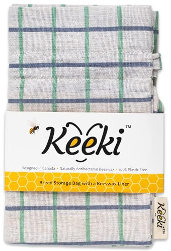 Keeki Bag - The Original Beeswax Lined Bread Bag for Homemade & Sourdough | Reusable Linen Bread Storage | Beeswax Wrap Alternative | Plastic-Free Storage w/Wide Drawstring Closure (Blue)