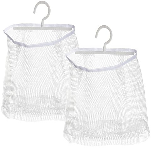 iplusmile Borsa a Rete Multiuso Da Appendere 2 Pezzi Gancio Girevole, Sacco a Rete Pieghevole Per Bucato e Mollette, Organizer Salvaspazio Per Bagno e Cucina