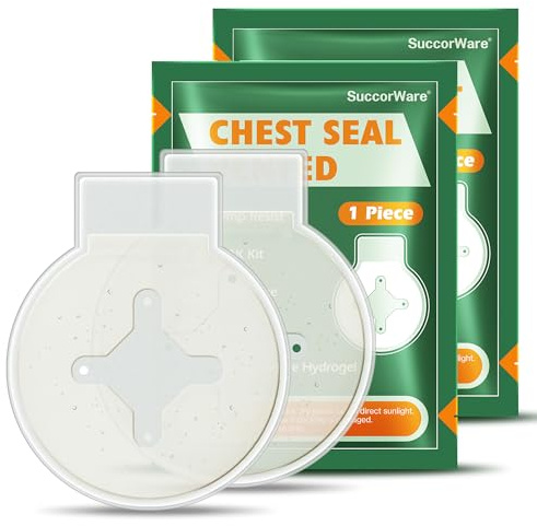 SuccorWare 2 Pack Chest Seal with 4-Vent Channels Emergency Adhesive Trauma Dressing for Open Chest Injury First Aid Kit