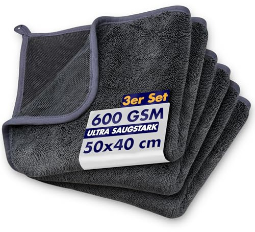 GLANTEX 3 Mikrofaser Trockentuch Dusche (50x40cm) – Mikrofasertücher – extra saugstark & fusselfrei – Fast Dry Putztuch für Bad, Spiegel, Glas, Auto – wiederverwendbar & langlebig