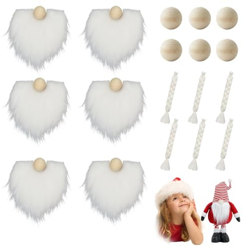 18 Stück Vorgestanzter Zwergenbart Set zum Basteln Kunstpelz Kostümbartstoff, Handgefertigter Zwergenbart mit Unfertigen Holzkugeln zum Basteln, Ideal für Weihnachten und Heimdekoration
