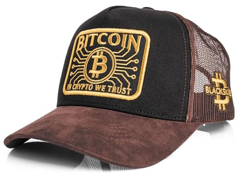 Blackskies® Bitcoin Trucker Baseball Cap | Herren Damen Premium Snapback Schirm Mütze Kappe Basecap - Männer Frauen Krypto Tech Blockchain Coin HODL Future Statement