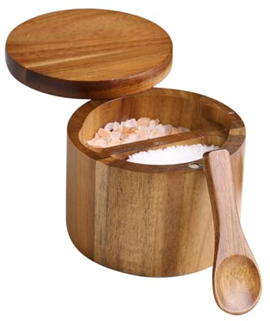 Saliera in legno, saliera e pepe, in legno di acacia, contenitore per sale da cucina, contenitore per sale con coperchio magnetico, coperchio girevole per cucina, conservazione di sale, sale marino