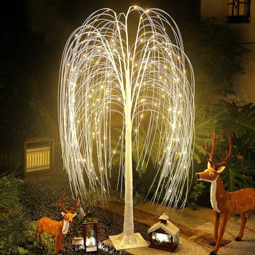 LED Lichterbaum Weiß 150cm, Künstlicher Weihnachtsbaum mit Beleuchtung, 216 LED Baum Lampe, Willow Tree Lights mit USB Kable, Weihnachtsdeko Baum Weiß-Warm Innen und Außen für Hochzeit Party,180cm