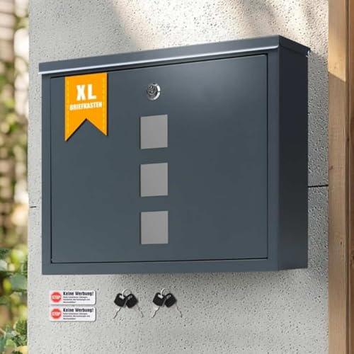 Zedelmaier XL Briefkasten Anthrazit, Wandmontage Schloss Postkasten | Abschließbarer Briefkasten inkl. 4 Schlüsseln und 3 Sichtfenster| Wall-mounted Mailbox passend für C4 Umschläg