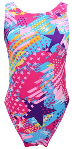 zoogobee One Piece Girls Swimming Costume Kid Sports Swimsuit Bathing Suit Off Shoulder Swimwear for Girls (UK, Age, 8 Years, 10 Years, Regular, ColorStar)