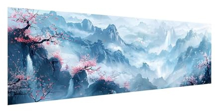 5D Diamond Painting Montaña Pintura Diamante Adultos, DIY Dibujos con Diamantes flores cerezo Cuadro Diamantes Grande 300x100cm, Punto de Cruz Diamante Lienzo Manualidades, Decoracion Hogar 2Y-29