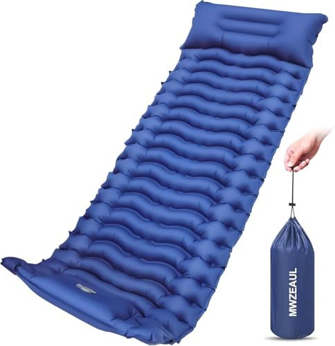 MWZEAUL Materassino da Campeggio, Autogonfiante Materasso Ultraleggero & Impermeabile, con Cuscino, Design 3D Ergonomico, Materasso Gonfiabile Singolo per Campeggio, Trekking, Escursionismo e Tenda