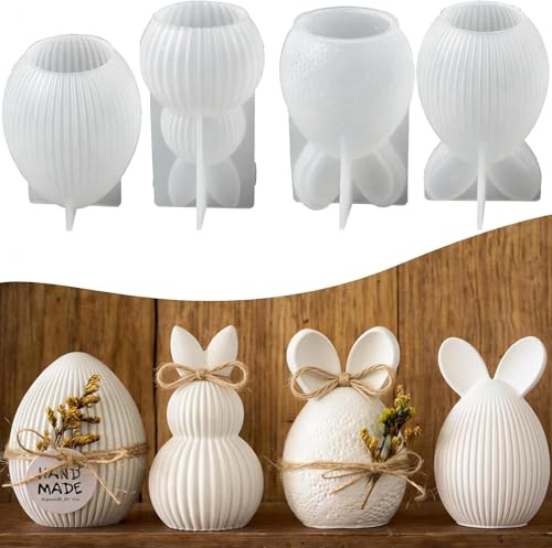 4 Stück Silikonformen Gießformen Ostern,3D Eierform Ostereierform,Kaninchen Osterei Gießformen Silikon,Silikonform Osterhase Kerzen,Ostern Kaninchen Silikonform,Gipsform Osterhasen Silikonformen