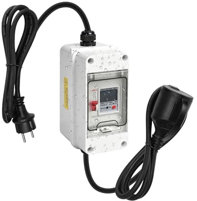 Compteur de courant numérique mobile 230V, Mesureur mobile avec connecteur CEE et interrupteur 16A, Étancheté IP65 Compteur de courant LED portable pour camping-mobiles et véhicules électriques