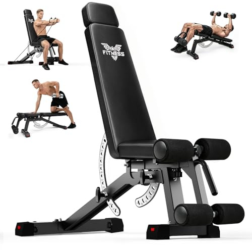 SPYLAVE Hantelbank Multifunktion, Verstellbare Trainingsbank für Zuhause 800KG Belastbar, Fitnessbank mit 14-Fach Rückenlehne, Verstellbares Sitzfläche & Kopfstütze, Schrägbank für Ganzkörpertraining