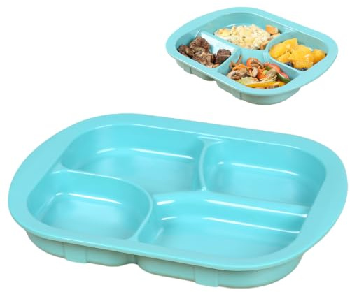 Assiette ergonomique antidérapante lestée avec compartiments, adaptée aux seniors pour un repas autonome (assiette 4 compartiments)