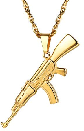 PROSTEEL Herren Halskette AK47/M16A4 Armee Gewehr Anhänger Edelstahl/18k vergoldet Herren Jungen Rock Stil Modeschmuck mit 60cm Singapurkette