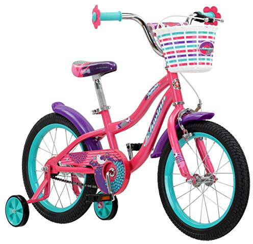 Schwinn Jasmine Kids Bike with Training Wheels, 16-Inch Wheels, Front Basket, Coaster and Hand Brakes, Pink