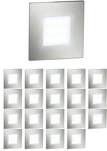 ledscom.de 20x LED Treppenlicht/Wandeinbauleuchte FEX für innen und außen, eckig, edelstahl, 85 x 85mm, kaltweiß