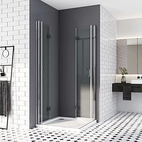 Duschkabine 80x90 Eckeinstieg,Falttür Dusche 180º Duschtür Duschabtrennung 6mm Nano-Beschichtung ESG Glas 195cm