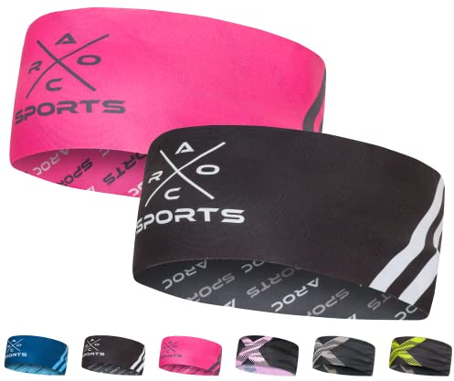 2er-Set Sport Stirnband Damen & Herren – dünnes Schweißband – Schwarz/Pink