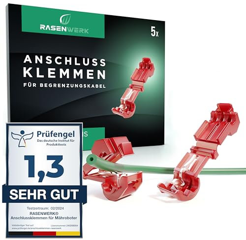 RASENWERK® - Anschlussklemmen für Mähroboter Begrenzungskabel Ladestation - T-Abzweigverbinder Abzweigklemmen Stromdieb - Kompatibel für Gardena, Husqvarna, Yard Force - rot - 5 Stück