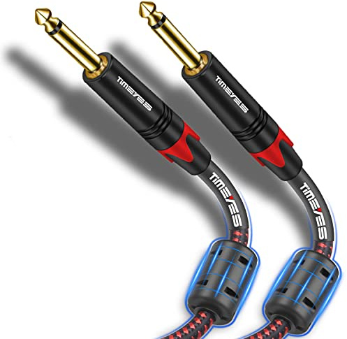 TIMEYES 10M TS 1/4 Inch Mono Instrument Cable, 6.35mm(1/4) TS to 6.35mm(1/4) TS Audio Interconnect Cord, 1/4'' 6.5mm Male Amp Cable Cord for Electric Guitar, Bass, Keyboard, Speaker 1/4'' Jack 33FT