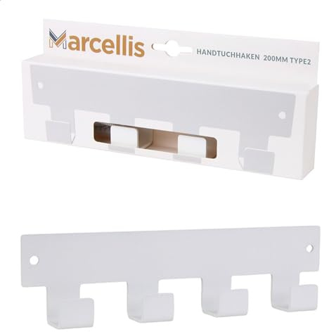 Marcellis Premium Garderobenhaken, Matt Weiß, 4 Haken - Wandhakenleiste ideal als Handtuchhalter oder Hakenleiste - Hochwertige Verarbeitung und Befestigungsmaterial - 5,2x20x2,4 cm (HxWxD)