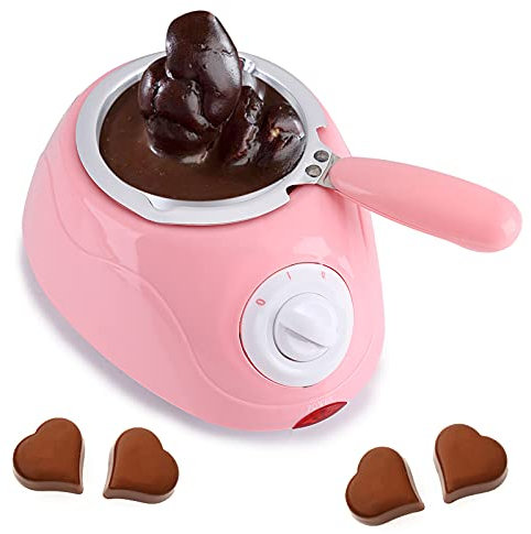 BuyWeek Fondue au Chocolat, Fondoir à Chocolat Électrique, Contrôle de Température Réglable, Appareil a Fondue au Chocolat pour Chocolat au Lait, Fromage, Beurre(Rose)