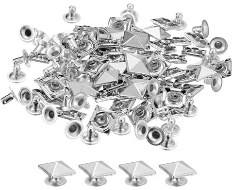 sourcing map 100 Sets Quadratische Nieten Stachel Niete 10mm DIY Metall Leder Spike Nieten für leder Punk Pyramid Nieten Ledercraft Dekoration für Bekleidung Gürtel Taschen Schuhe Silber Ton
