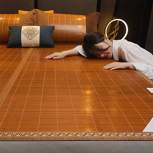 MMleYN Naturel Saison D'été Matelas Bambou, Tapis d'herbe Rafraîchir La Natte De Bambou, Tapis De Lit en Bambou pour Litière À Double, Couvre-Matelas Pliable pour Salon, Couloir(L200xW180cm)
