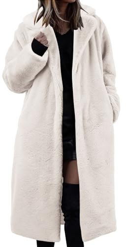 Duohropke Fellmantel Damen Mit Kapuze Lange Warm Winterjacke Faux Fur Mantel Kunstfell Frauen Elegant Kunstpelz-Jacke Pelzmantel Kunstpelz Flauschige Fellmantel Parka Outwear