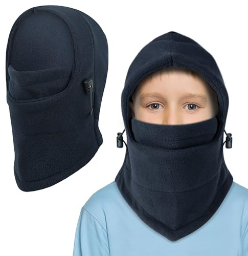 TAGVO Balaclava Vinter Termisk Fleece Huva För Barn 4-10 År, Elastisk Halsvärmare Skidåkning Snowboard Cykel Värmemask Balaklava med Dragsko Justerbar - En Storlek, Marinblå, one size