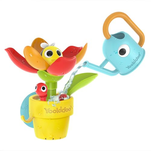 Yookidoo Toddler Baby Bath Toy (Ages 1-3) Pop-Up Bee Flower Sprinkler - Garden Adventure Set with Watering Can (Mold Free) Attach to Any Tub, Shower Fun for Bath time