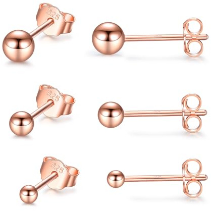 CERSLIMO Damen Ohrstecker Silber 925 Klein für Damen Herren Mädchen, 3 Paar Ohrringe Silber Gold Rosegold Schwarz Rund Flach Set (2mm/3mm/4mm) Zierliche Knorpel Tragus Helix Kreis