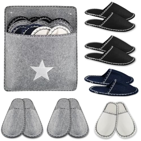 Neiveino 6 Pares Zapatillas Casa Invitados Fieltro Kit, Antideslizantes Pantuflas de Invitados, Unisex Zapatillas Invitados Casa, con Bolsa de Almacenamiento, para Baño, Viajes, Hogar, Hotel