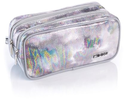 Favorit, Astuccio Porta trucco, 2 scomparti e cerniere, espandibile e versatile, Argento, formato 22 x 10 x 10cm