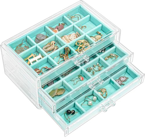 ProCase Acryl Schmuckkästchen 3 Schubladen Schmuckaufbewahrung | Jewelry Organizer mit Schubladen, Stapelbares Schmucktablett für Ringe Armbänder und weiteren Schmuck
