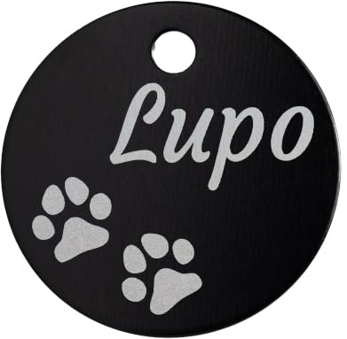 Unikat Branding Hundemarke mit Gravur personalisiert, Schwarz, 35 mm | Adressanhänger und Namensschild für Hund, Katze, Welpe, Anhänger fürs Hundehalsband, beidseitig graviert mit Telefonnummer