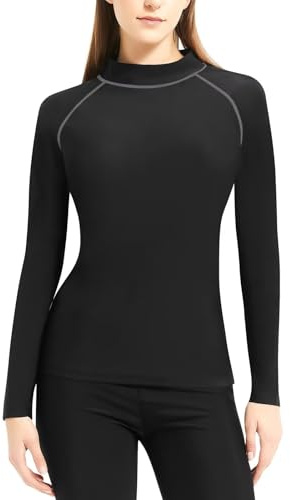 TERODACO Rash Vest Women Quick Dry SPF50 Swim Top Women Long Sleeve Stretchy Rash Guard Ladies Swimsuit Surfing Wetsuit Top,Soft Lightweight Seamless 116 Black Grey L