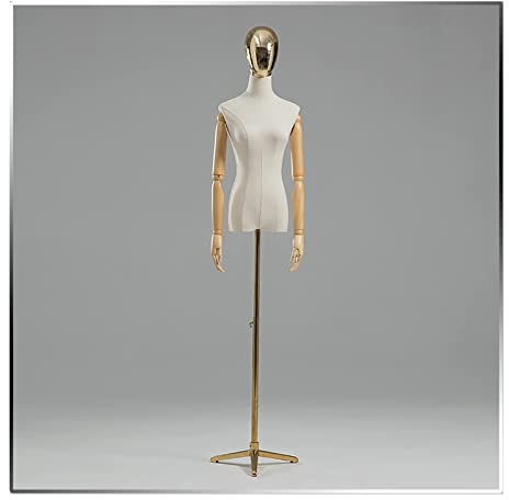 CCYENG Schaufensterpuppen-Torso, mit Metallbasis, Schneiderpuppe, Höhenverstellung 160–230 cm, mit Kopf, Leinenpuppen-Ausstellungsständer für Umkleideraum-Schaufenste