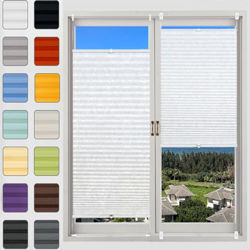 Plisseerollo Fensterrollo Faltrollo Jalousie 20 x 25 cm, Nach Maß Qualität ohne Bohren, Blickdichtes Falt-Rollo Plisseerollo, Plissee Sonnenschutz Fenster, für Fenster & Tür, Weiß