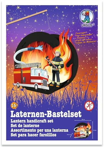 Ursus 18710016F - Laternen-Bastelset Easy Line, Feuerwehr, ca. 21,8 x 21 x 10,3 cm, Set zum Basteln einer Laterne, inklusive Schritt für Schritt Anleitung, ideal für den nächsten Laternenlauf