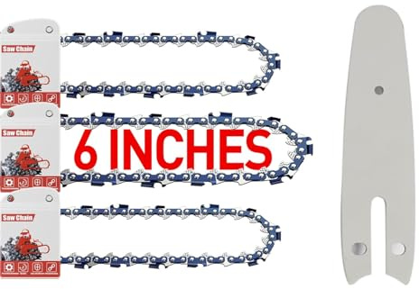 FuGuiB 6 Pulgadas Cadena Motosierra Paquete De 3 Y 1 Barra De Motosierra,1/4LP 1,1 mm 36 Eslabones 15 cm Cadenas Para Motosierras,Minicadenas De Repuesto De