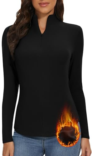 WOWENY Damen Thermo Langarmshirt 1/4 Reißverschluss Fleece Gefüttert Oberteil Stehkragen Pullover Half Zip Sweatshirt Warm Langarm Tops