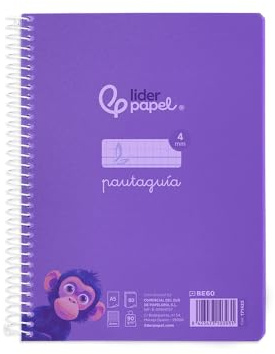 Liderpapel Notizbuch mit Spiralbindung, DIN A5, Kunststoffeinband, 80 h, 90 g, liniert, 4 mm, mit Rand violett, 1 Stück